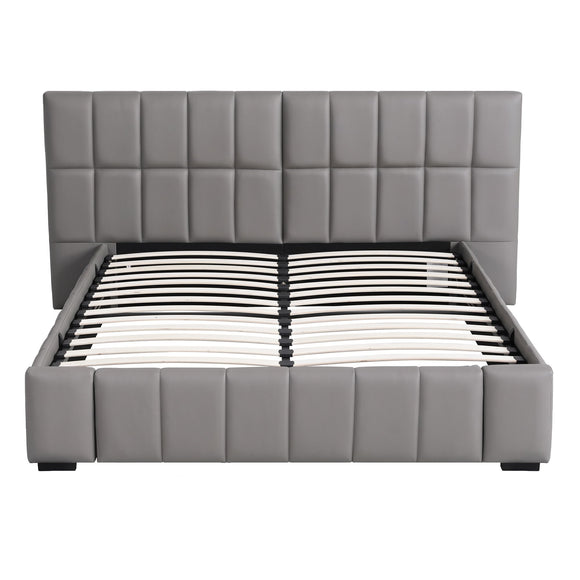 Artiss Double Size Upholstered Gas Lift Bed Frame with Foldable Bench PVC Leather Platform Bed with Storage
