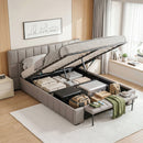 Artiss Queen Size Upholstered Gas Lift Bed Frame with Foldable Bench PVC Leather Platform Bed with Storage-1