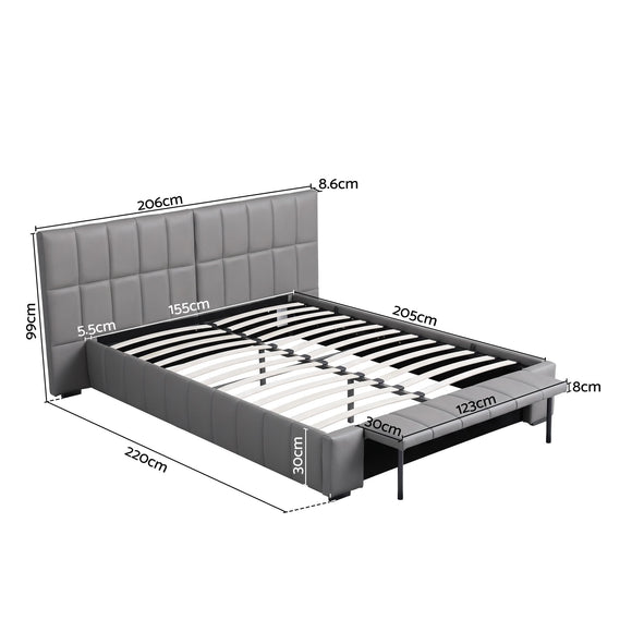 Artiss Queen Size Upholstered Gas Lift Bed Frame with Foldable Bench PVC Leather Platform Bed with Storage