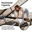 Artiss Queen Size Upholstered Gas Lift Bed Frame with Foldable Bench PVC Leather Platform Bed with Storage-5