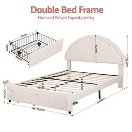 Artiss Double Bed Frame with 2 Storage Drawers Upholstered Velvet Platform Bed LED Headboard - 0