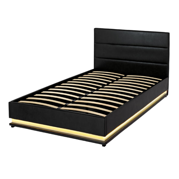 Artiss RGB LED Bed Frame King Single Size Gas Lift Base Storage Leather LUMI