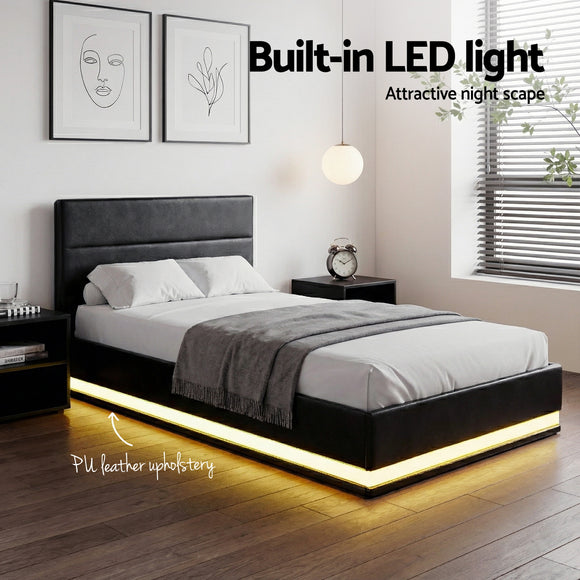 Artiss RGB LED Bed Frame King Single Size Gas Lift Base Storage Leather LUMI
