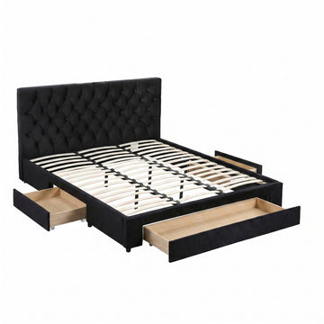 Artiss King Bed Frame Storage Charging Station Upholstered 3 Drawers USB Type-C - 0
