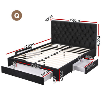 Artiss Queen Bed Frame Storage Charging Station Upholstered 3 Drawers USB Type-C - 0