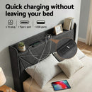 Artiss Double Bed Frame Gas Lift Storage Bed with Charging Ports Upholstered Geometric Headboard Charcoal Grey-6