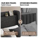 Artiss King Bed Frame Gas Lift Storage Bed with Charging Ports Upholstered Geometric Headboard Charcoal Grey-7