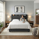 Artiss Queen Bed Frame Gas Lift Storage Bed with Charging Ports Upholstered Geometric Headboard Charcoal Grey-10