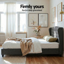 Artiss Double Bed Frame with Wingback Headboard Grey Linen Upholstered Platform Bed Base-6