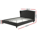 Artiss Queen Bed Frame Wingback Headboard Charcoal Grey Linen Upholstered Platform Bed Base-2