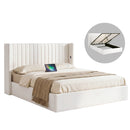 Artiss Double Bed Frame with Gaslift Storage USB Type-C Charging Ports Velvet Upholstery White-10