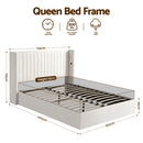Artiss Queen Bed Frame with Gaslift Storage USB Type-C Charging Ports Velvet Upholstery White-2