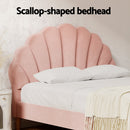 Artiss Bed Frame Double Size Scallop-Shape Bedhead Beds Base Pink Velvet Fabric-5