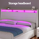 Artiss Bed Frame Gas Lift LED Beds Base Platform White PVC Leather Storage Headboard - King-6