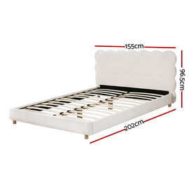 Artiss Double Bed Frame Cloud Headboard Boucle Fabric Mattress Platform Base White - 0