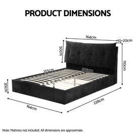 Artiss Queen Bed Frame with Horizontal Gas Lift Storage with LED Light USB Type-C Charging Station Black Velvet - 0