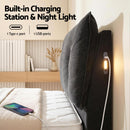 Artiss Queen Bed Frame with Horizontal Gas Lift Storage with LED Light USB Type-C Charging Station Black Velvet-6