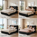 Artiss Queen Bed Frame with Horizontal Gas Lift Storage with LED Light USB Type-C Charging Station Black Velvet-12