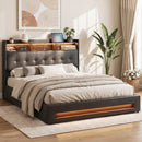 Artiss Queen Bed Frame with Gas Lift Storage LED Lights Charging Station Headboard with Open Shelf-1