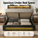 Artiss Queen Bed Frame with Gas Lift Storage LED Lights Charging Station Headboard with Open Shelf-6