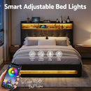 Artiss Queen Bed Frame with Gas Lift Storage LED Lights Charging Station Headboard with Open Shelf-8