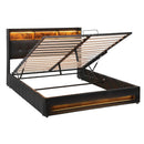 Artiss Queen Bed Frame with Gas Lift Storage LED Lights Charging Station Headboard with Open Shelf-10