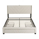 Artiss Queen Bed Frame with Charging Station and Storage Drawers Beige 300KG Noise Free-4