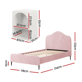 Artiss King Single Storage Bed Frame Velvet with Bedside Table Pink - 0