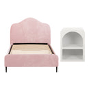 Artiss King Single Storage Bed Frame Velvet with Bedside Table Pink-3