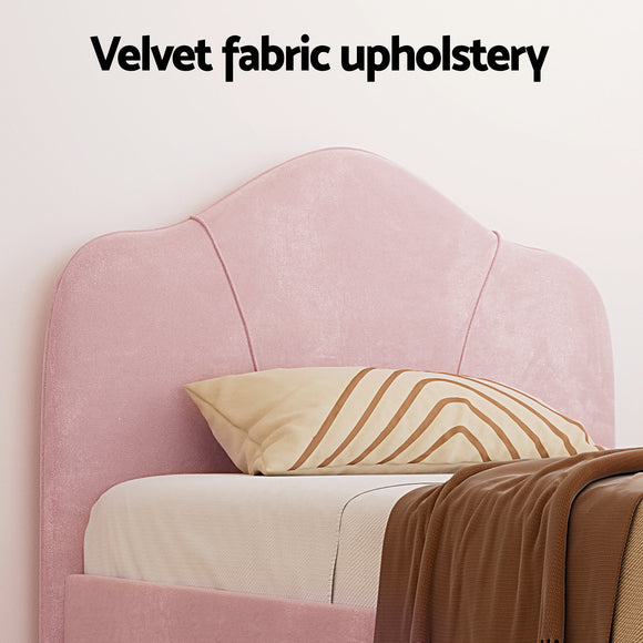 Artiss King Single Storage Bed Frame Velvet with Bedside Table Pink