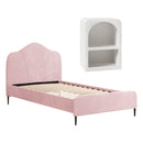 Artiss King Single Storage Bed Frame Velvet with Bedside Table Pink-7