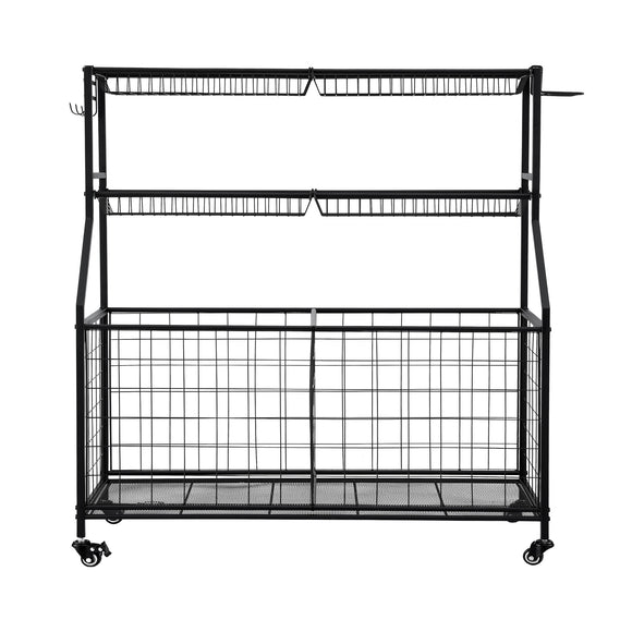 Everfit Sports Equipment Organizer Storage with Wheels Multi-Sport Garage Gym Black