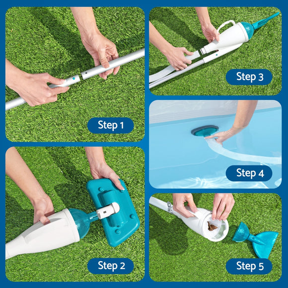 Bestway Pool Cleaner 2 Cleaning Heads Vacuum 6m Hose 1.9m Aluminium Pole