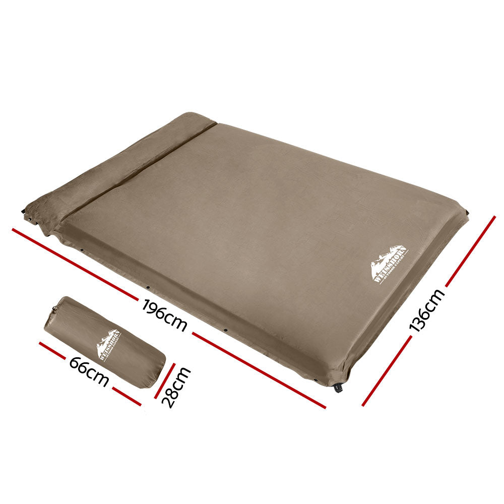 Weisshorn Self Inflating Mattress 10CM Camping Sleeping Mat Air Double Coffee - 0