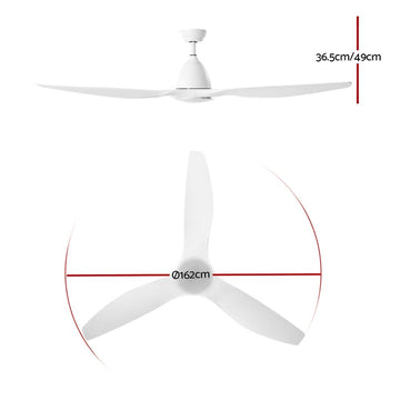 Devanti 64'' Ceiling Fan DC Motor w/Light w/Remote - White - 0