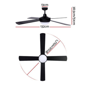 Devanti 52'' Ceiling Fan AC Motor w/Light w/Remote - Black - 0
