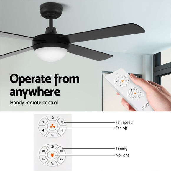 Devanti 52'' Ceiling Fan AC Motor w/Light w/Remote - Black
