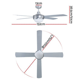 Devanti 52'' Ceiling Fan AC Motor w/Light w/Remote - Silver - 0