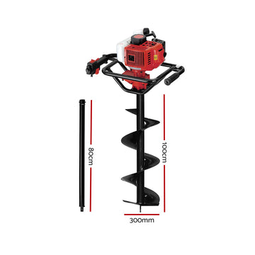 Giantz Post Hole Digger 300mm Petrol Drill Extension Bits Auger - 0