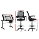 Artiss Drawing Table with Ergonomic Office Chair, Drafting Tables with Tempered Glass Desktop, Removable Drawers, Drafting Stool with Height Adjustable for Artwork Painting Studio-2