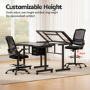 Artiss Drawing Table with Ergonomic Office Chair, Drafting Tables with Tempered Glass Desktop, Removable Drawers, Drafting Stool with Height Adjustable for Artwork Painting Studio-4