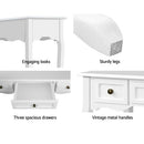 Artiss Console Table 3 Drawers White Hamptons-7