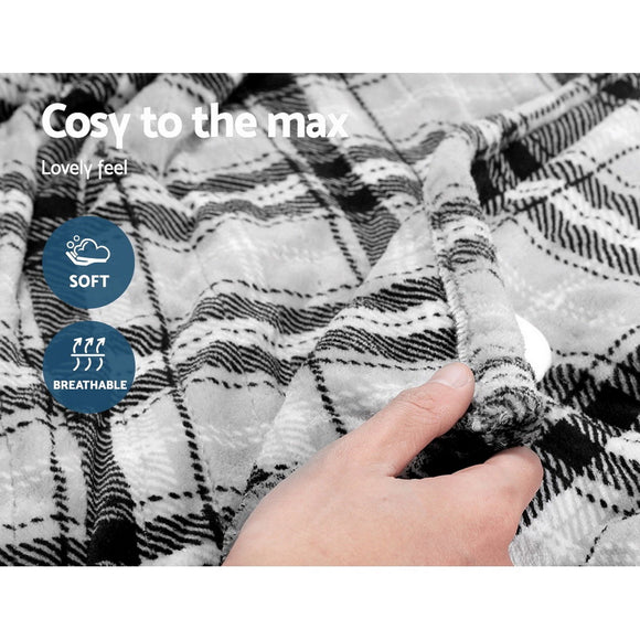 Giselle Bedding Electric Throw Rug Flannel Snuggle Blanket Washable Heated Grey and White Checkered