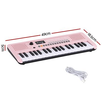 Alpha 37-Key Digital Piano Keyboard for Kids Beginners Electronic Keyboard Piano Gift Pink - 0