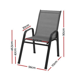 Gardeon 2PC Outdoor Dining Chairs Stackable Lounge Chair Patio Furniture Grey - 0