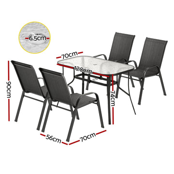 Gardeon 5PC Outdoor Dining Set Table and Chairs Patio Furniture Bistro Set Garden Black - 0