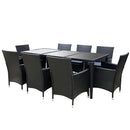 Gardeon Outdoor Dining Set 9 Piece Wicker Lounge Setting Black-4