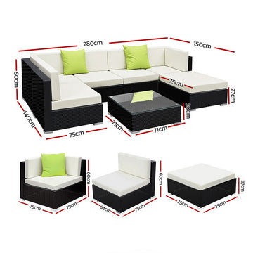 Gardeon 7-Piece Outdoor Sofa Set Wicker Couch Lounge Setting Cover - 0