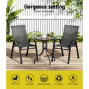Gardeon 3PC Outdoor Bistro Set Table and Chairs Stackable Patio Furniture Black-4