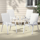 Gardeon 4PC Outdoor Dining Chairs Stackable Lounge Chair Patio Furniture White-7